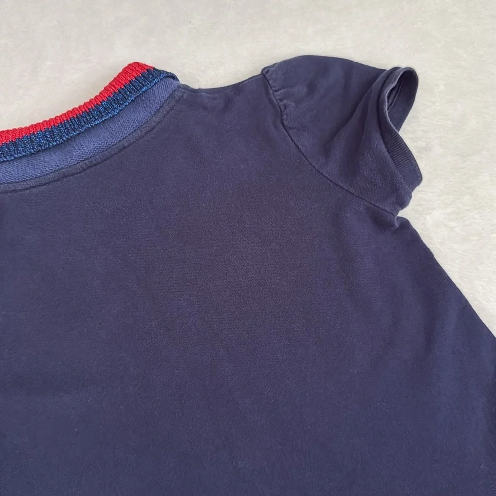 Gucci | Heart Patch Stripe Knit Collar Short Sleeve Pique Polo Dress Navy Blue 8 - Picture 12 of 16